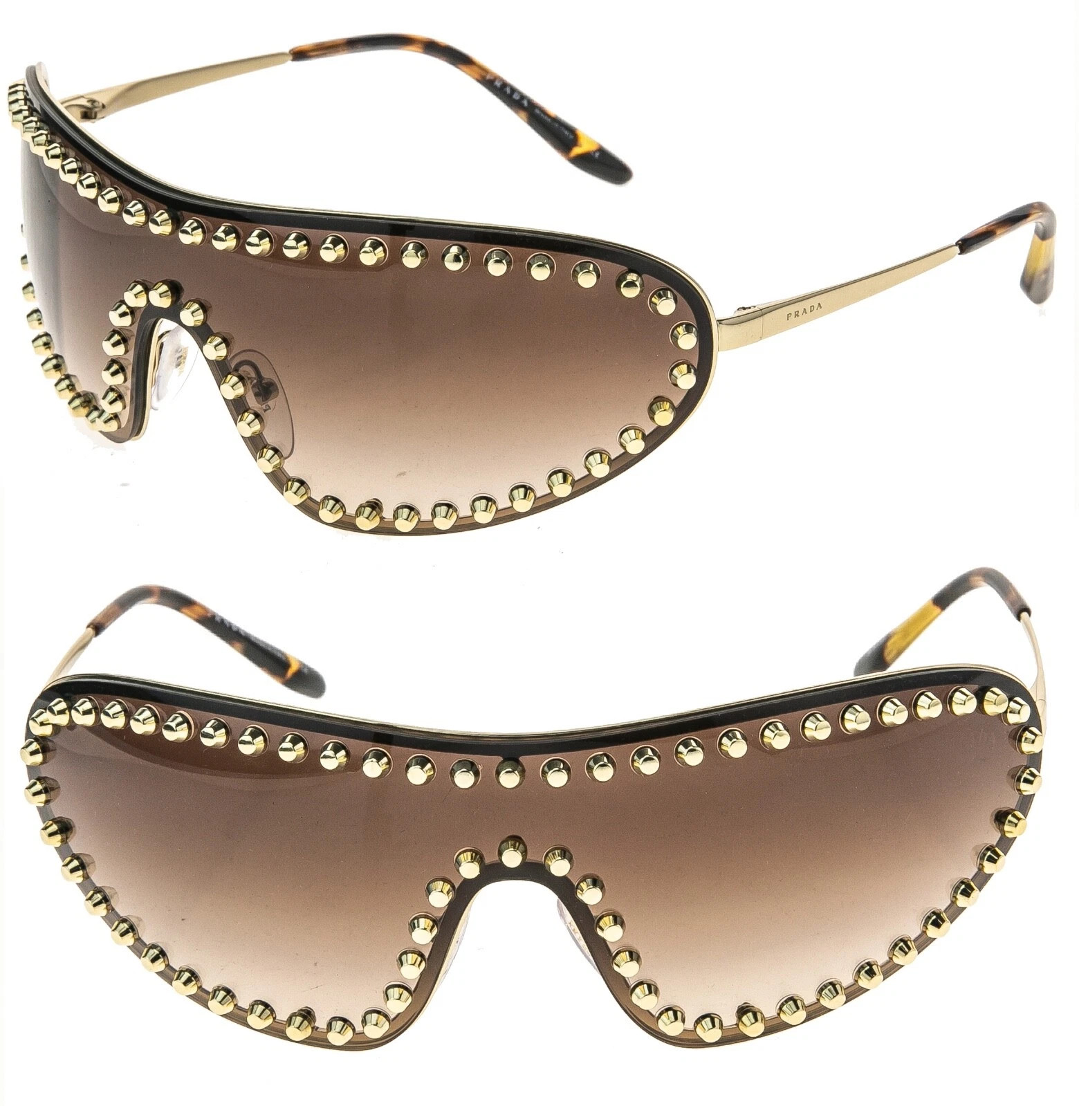 PRADA 73V WRAP Ornate Gold Brown Metal Stud Shield Runway Sunglasses PR73VS | eBay US