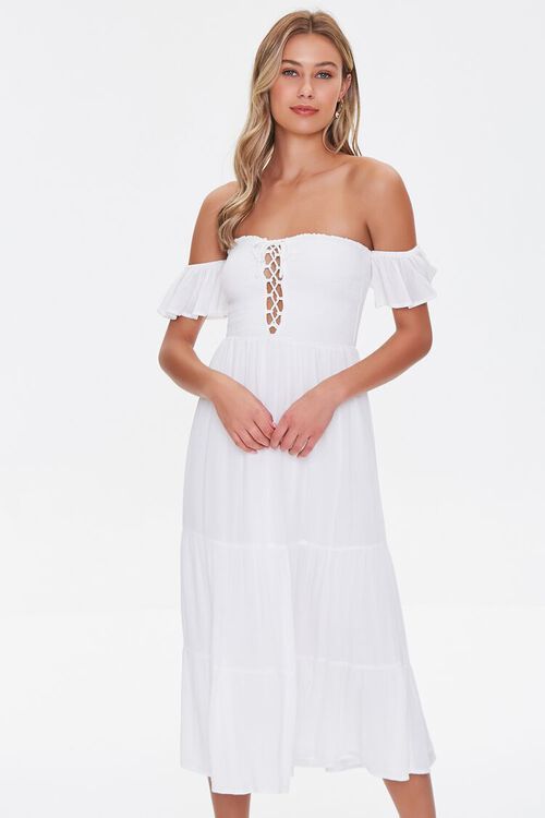 Lace-Up Off-the-Shoulder Midi Dress | Forever 21 (US)