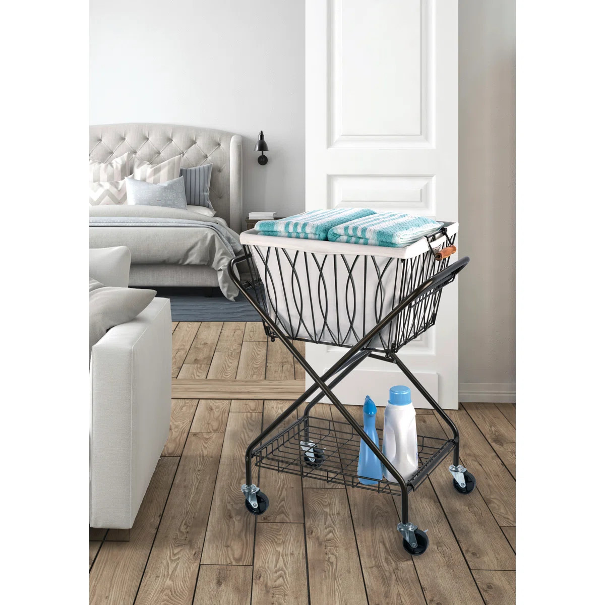 Artesa Verona Collapsible Metal Laundry Cart with Removable Basket & Canvas Bag, Antique Black | Wayfair North America