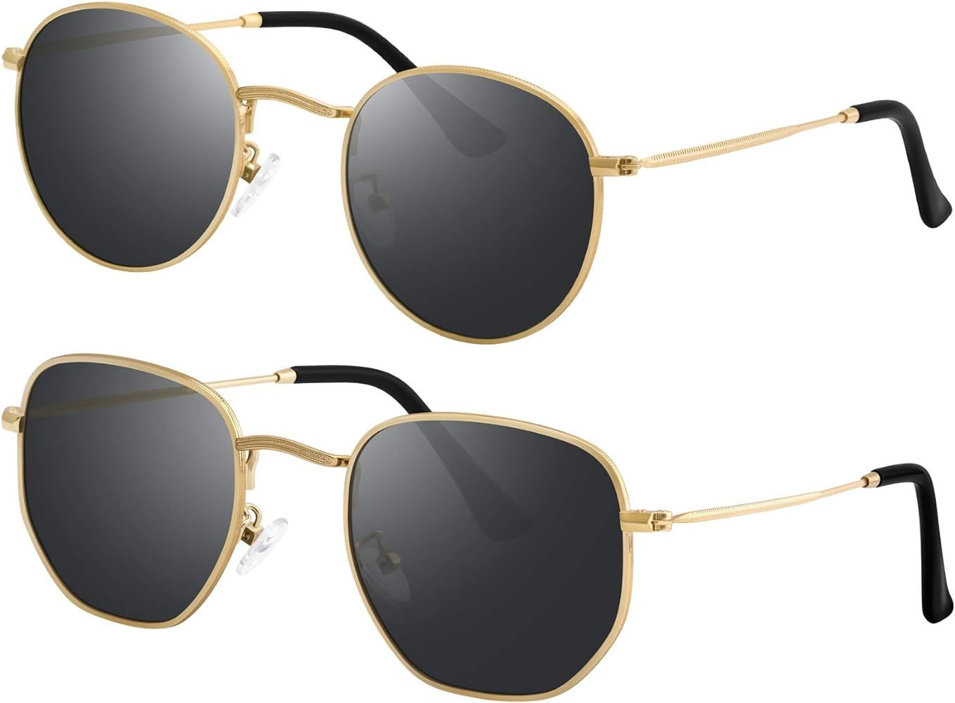 GRFISIA Small Round Polarized Sunglasses Women and Men Vintage Hexagon Square Sun glasses UV400 Prot | Amazon (US)