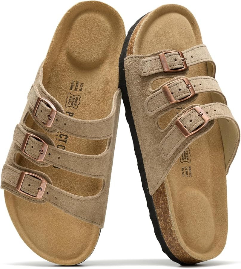 Project Cloud 100% Genuine Leather Summer Sandals for Women 2026 - Memory Foam & Cork Footbed Bea... | Amazon (US)