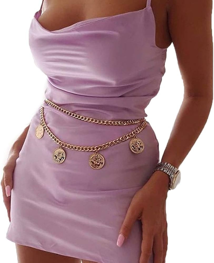 Reetan Boho Layered Body Chain Gold Coin Waist Chains Rave Party Body Jewelry Accessories for Wom... | Amazon (US)