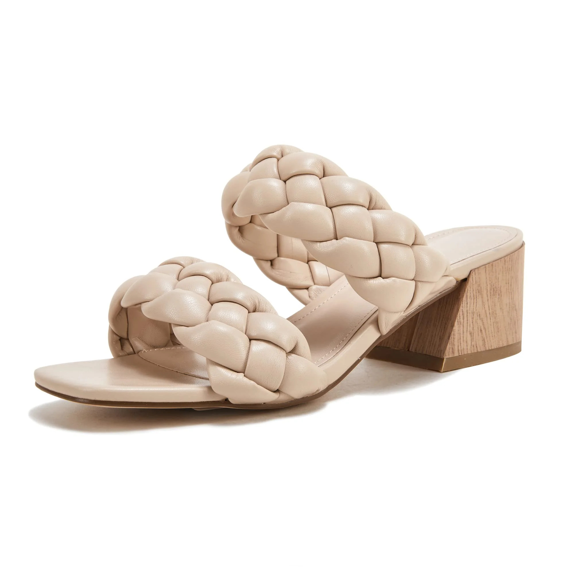 Saodimallsu Women Braided Heeled Sandals Square Open Toe Backless Block Heel Double Straps Slip o... | Walmart (US)