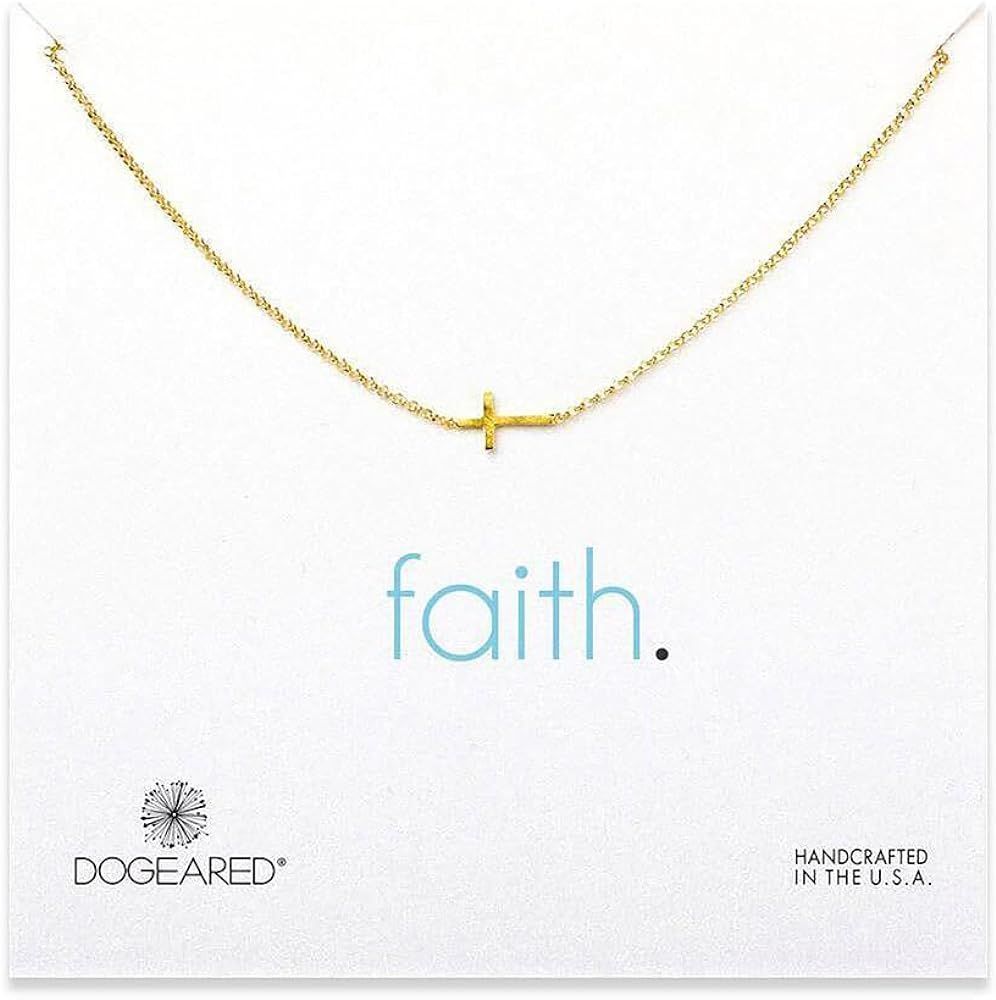 Dogeared Women's Cross Necklace - Gold Dipped Faith Sideways Cross Necklace, 16" Long Chain - Gol... | Amazon (US)