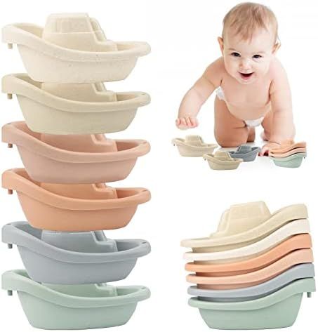 YTFU Stacking Boats Bathing Toys, Stacking Cup Neutral Bath Toys for Baby, Stackable Nesting Cups... | Amazon (US)