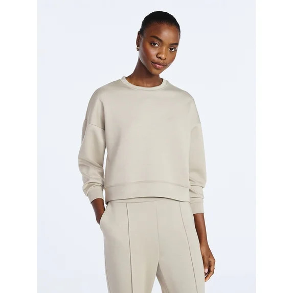 Scoop Women's and Women's Plus Scubaknit Cropped Sweatshirt with Drop Sleeves, Sizes XS-4X | Walmart (US)