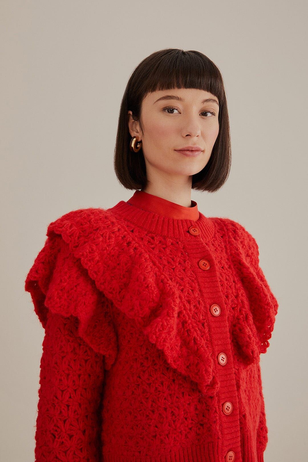 Red Flower Texture Knit Cardigan | FarmRio
