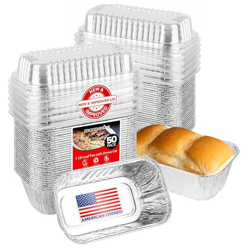 Stock Your Home Disposable Aluminum Mini Loaf Pans with Lids, 1 lb (50 Pack) New & Improved Plastic Dome Lid Foil Baking Tins, Tin Pans for Cake, Bread, Holiday Baked Goods Packaging | Amazon (US)