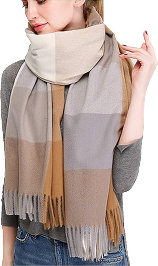 Wander Agio Women's Fashion Scarves Long Shawl Winter Thick Warm Knit Large Plaid Scarf | Amazon (US)