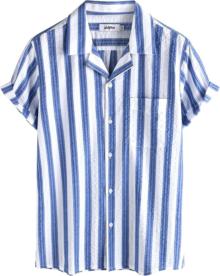VATPAVE Mens Striped Summer Shirt Casual Button Down Short Sleeve Beach Shirts Cotton Shirts for ... | Amazon (US)