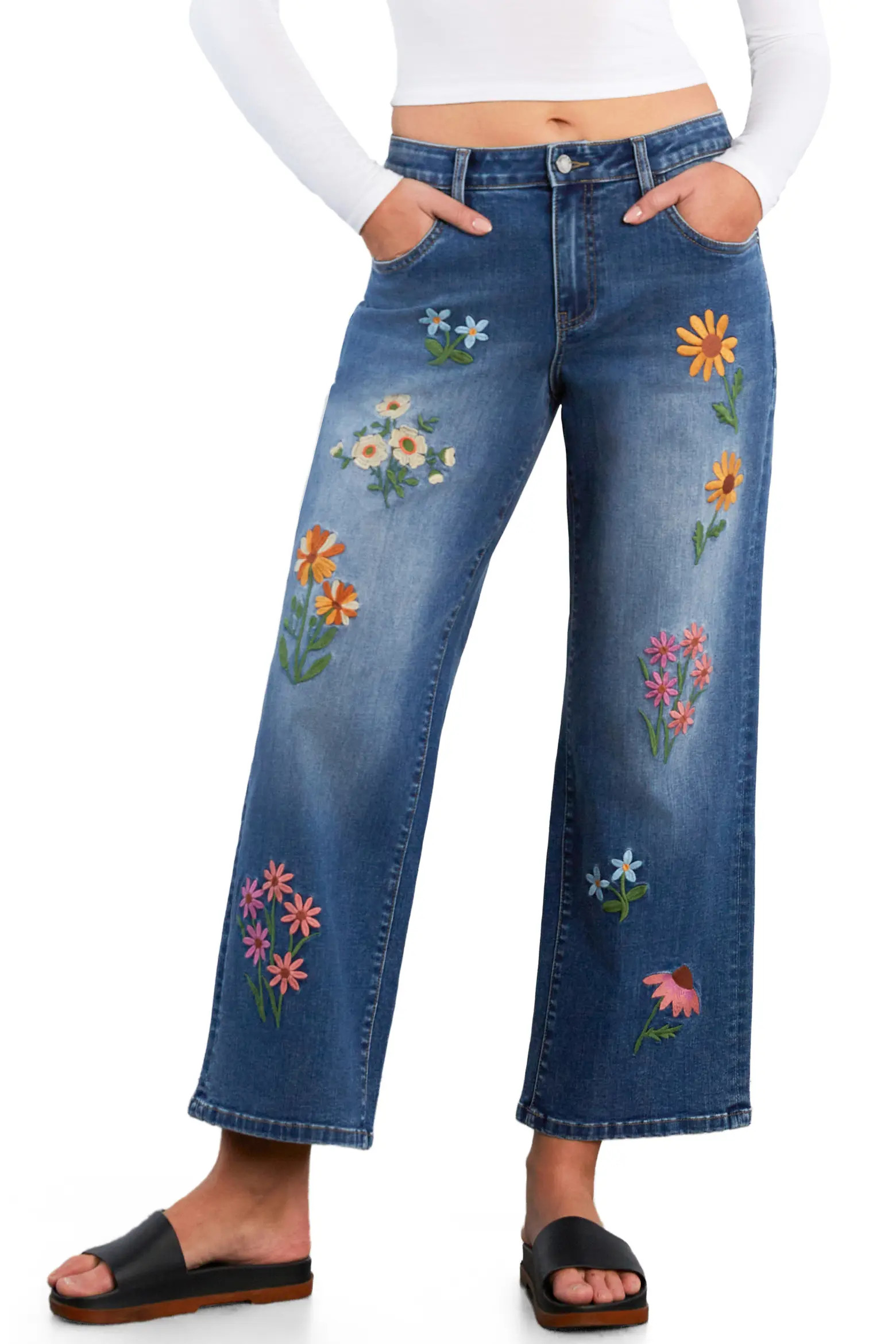 Billy T Meadow Kiss Floral Embroidered Ankle Straight Leg Jeans (Women) | Nordstrom | Nordstrom