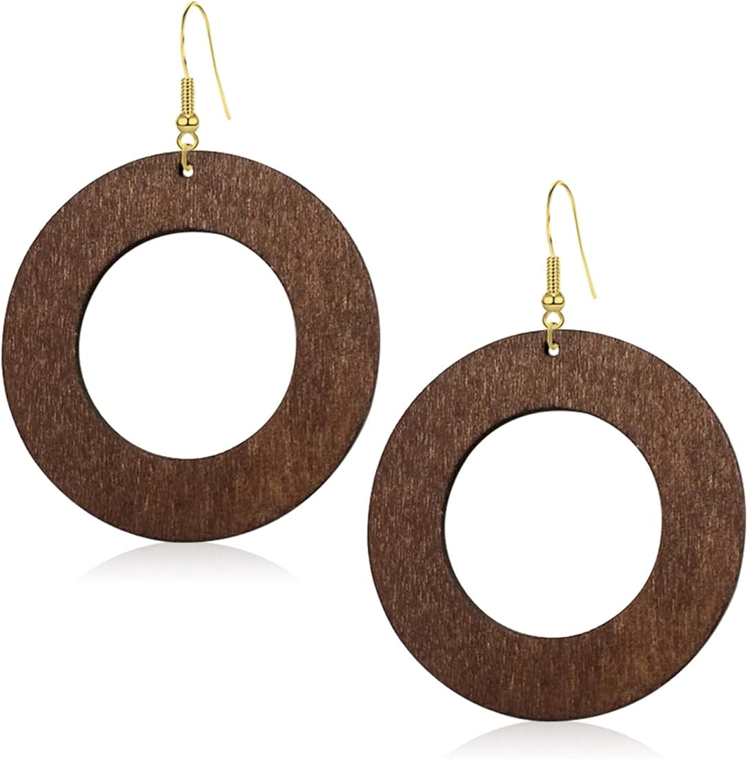 8-9 Pairs Unique Handmade Vintage Bohemian Nature Round Oval Rectangle Wooden Dangle Drop Earrings R | Amazon (US)