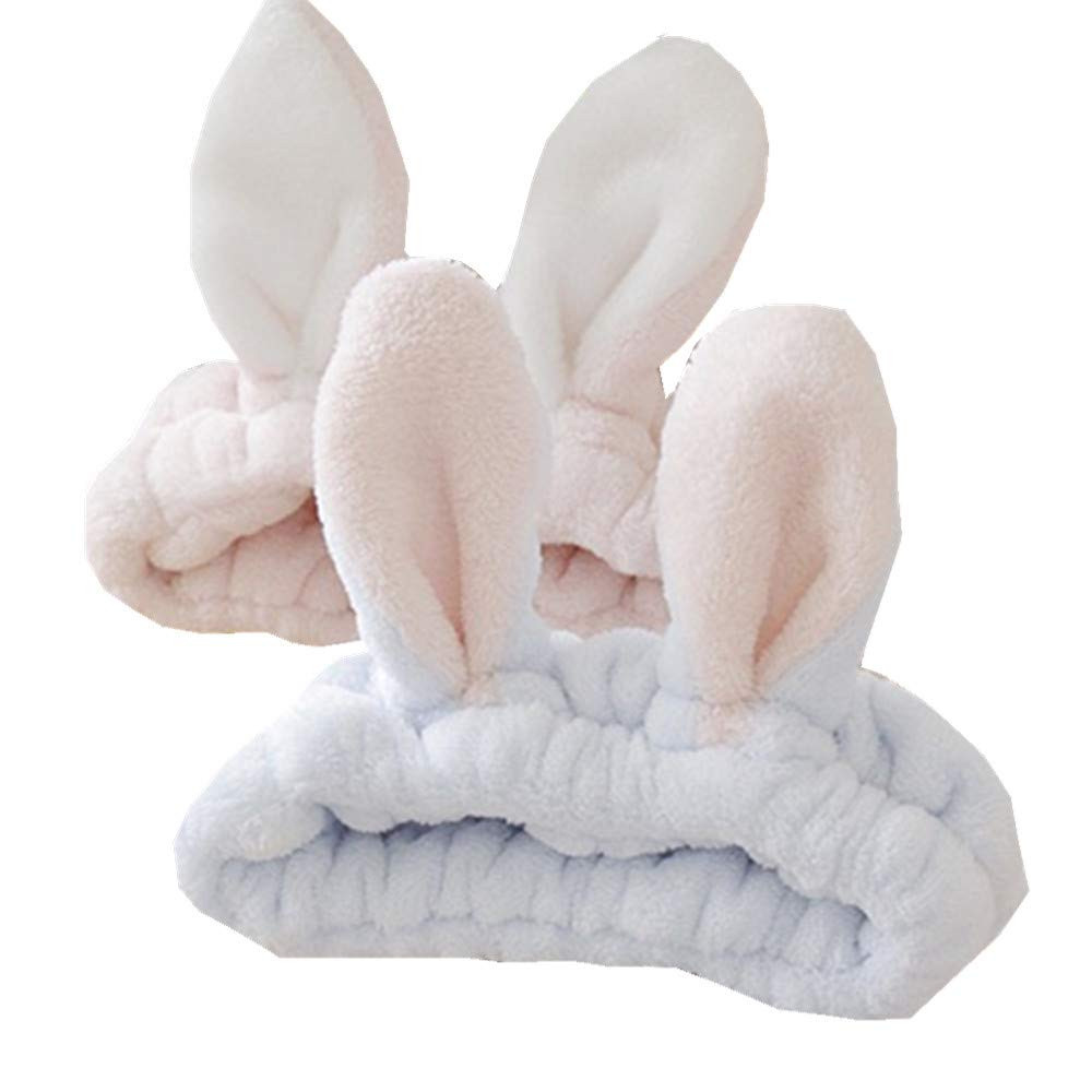 bouti1583 Women Fashion Soft Flannel Bunny Ear Makeup Cosmetic Shower Elastic Headband 2Pcs | Amazon (US)
