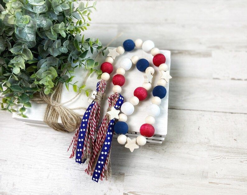 Patriotic Wood Bead Garland Red White and Blue 4th of July | Etsy | Etsy (US)