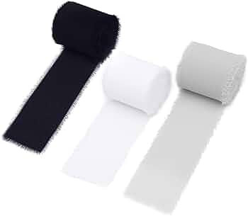 DORIS HOME 3 Rolls 2"x7Yd Fringe Chiffon Ribbon for Flower Bouquet, Handmade White & Black Ribbon... | Amazon (US)