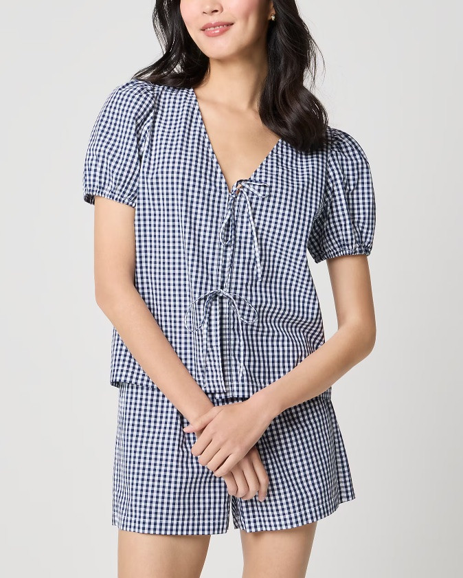Navy blue and white gingham bow detail matching set 
Pajamas

#LTKSeasonal #LTKSaleAlert