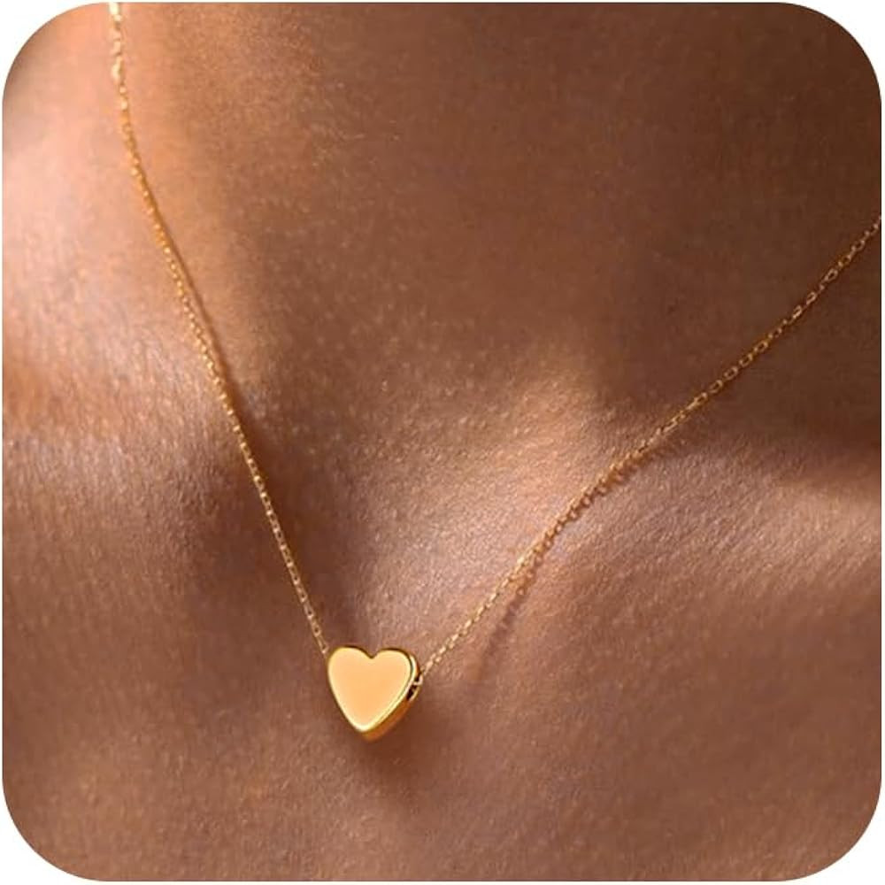 Gold Necklace for Woman 14K Real Gold Plated Heart Necklace Love Heart Pendant Choker for Her Dai... | Amazon (US)