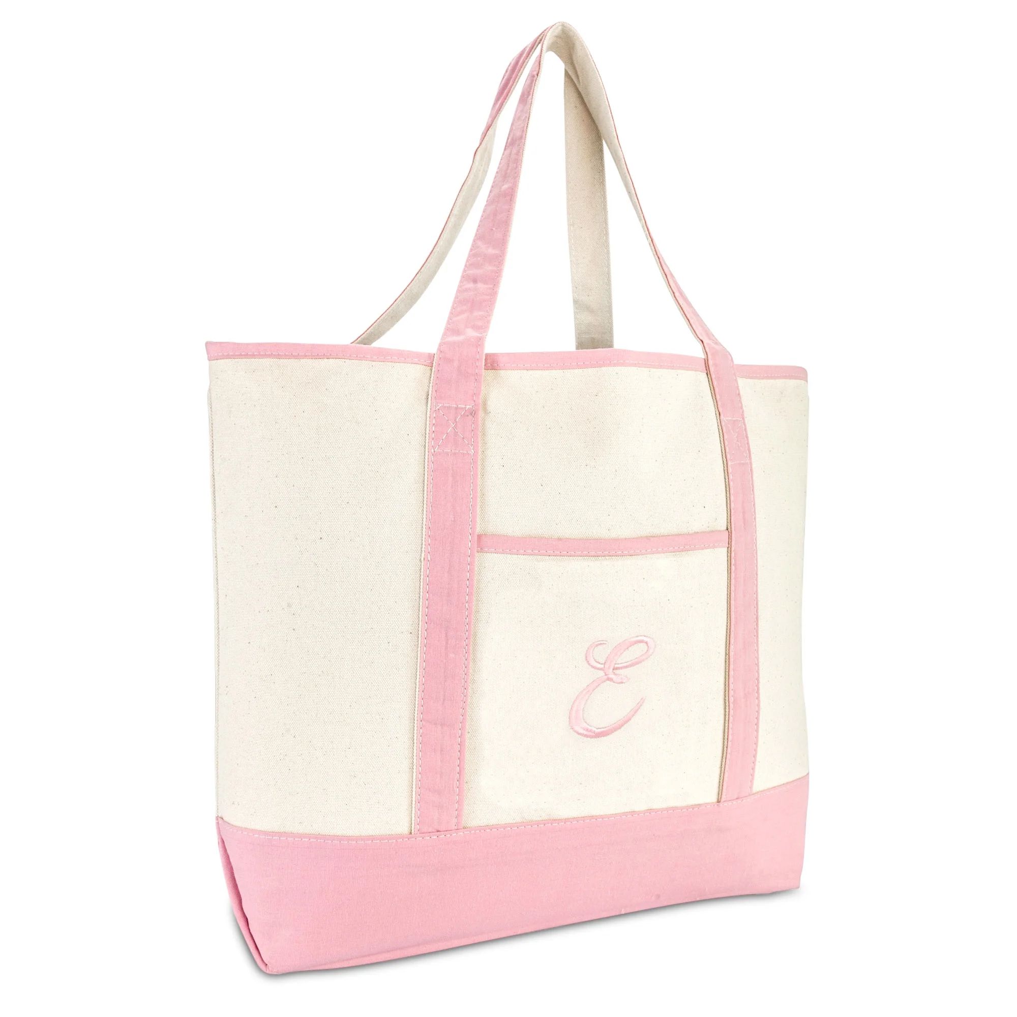 DALIX Women's Cotton Canvas Tote Bag Large Shoulder Bags Pink Monogram E | Walmart (US)