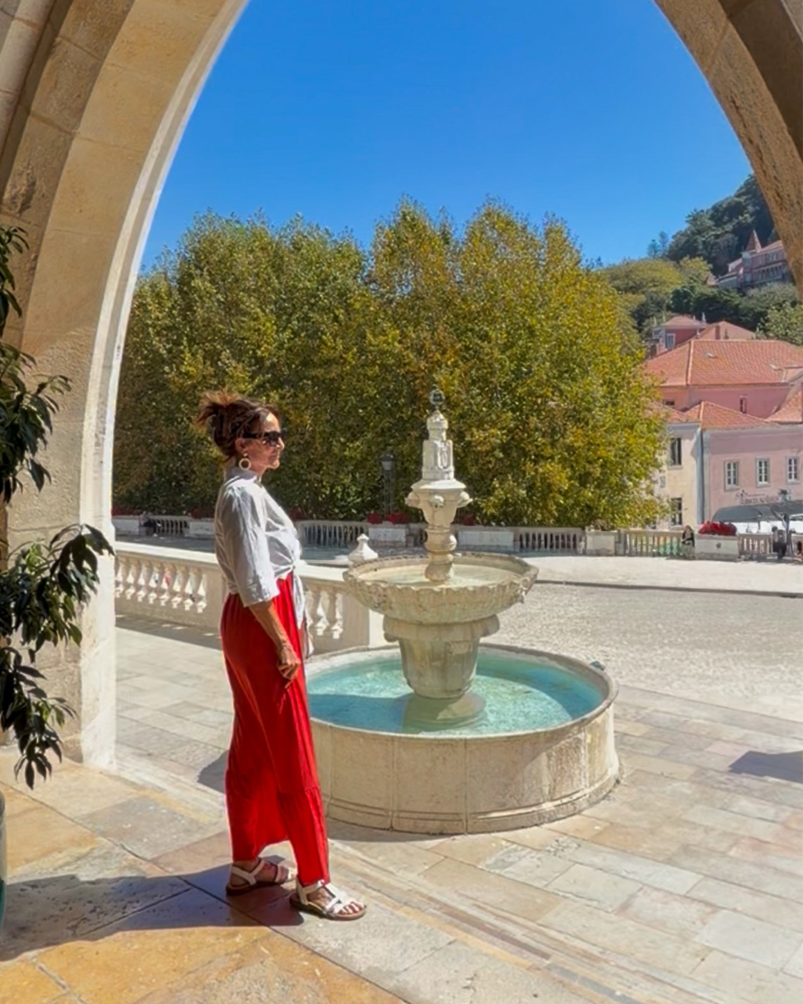Portugal Travel Outfit: Red Wide-Leg Pants

A pop of red made this sightseeing outfit feel so cheerful in Portugal. I paired my lined maxi dress with a shirt tied at the waist and comfortable sandals—an easy combination to recreate for lunch or exploring somewhere beautiful.

#traveloutfit #widelegpants #styleover50 #portugalstyle #vacationoutfit