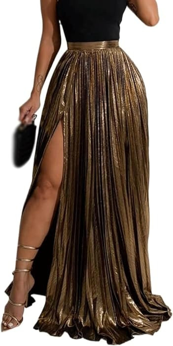 Fashion Skirt Long Ruffle Hem Long Skirt for Women High Slit Skirt Polyester Party Women Long Ski... | Amazon (US)