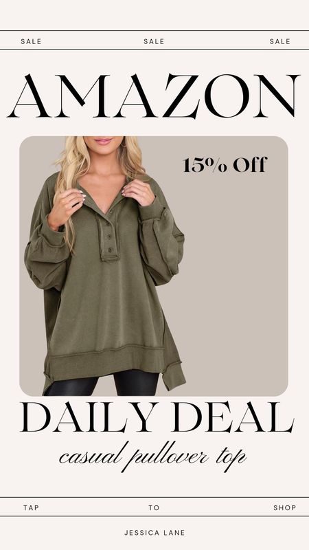 Amazon daily deal, save 15% on this women's button down pull over top.Women's tops, casual tops, Amazon Fashion, Free people dupe, women's long sleeve pullover top, loungewear

#LTKsalealert #LTKstyletip
