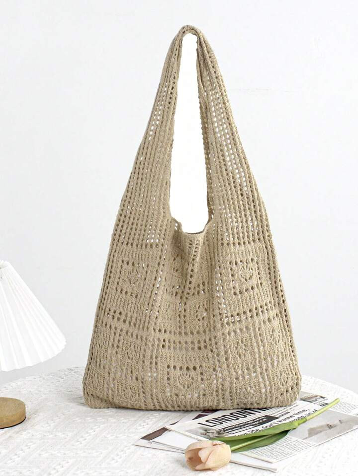 Minimalist Crochet Bag Hollow Out Design Vacation,School Bag,Large Capacity,Portable,For Teen Girls Women College Students,White-Collar Workers,Perfect For Work,Back To School,Middle School,High School,College,Vacation, Perfectly Matching With Crochet Set, Vacation Essentials, Perfectly Matching With Beach Accessories Women, Hottest Beach Bags For Women, Beach Necessities, Beach Essentials,Beach Stuff & Summer Essentials, Perfect For Summer, Vacation & Beach, Newest Holiday Bag | SHEIN