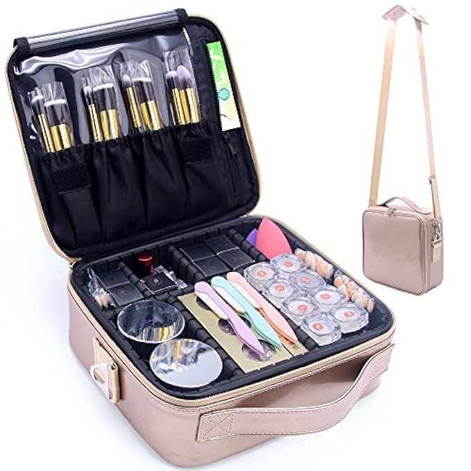 Makeup Travel Case, Makeup Bag Train Case Make Up Organizers And Storage for Cosmetics Jewelry Elect | Amazon (US)