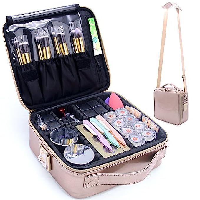 Makeup Travel Case, Makeup Bag Train Case Make Up Organizers And Storage for Cosmetics Jewelry Elect | Amazon (US)