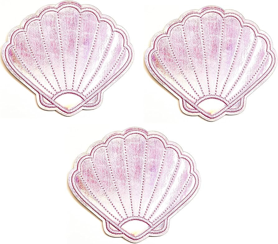 Umama Patch Set of 3 Pink Seashell Pearl Beach Little Mermaid Cartoon Sticker Fabric Seashell Iro... | Amazon (US)