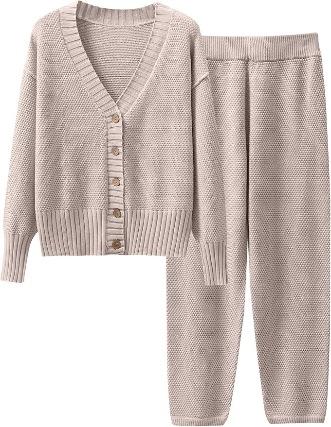 Caracilia Womens 2 Piece Outfits Lounge Set V Neck Cardigan Sweater Pants Sets Knit Matching Loun... | Amazon (US)