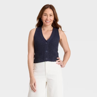 Women's Button-Front Sweater Vest - Universal Thread™ Navy Blue M | Target