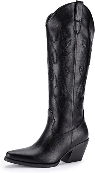 Pasuot Western Cowboy Boots for Women - Knee High Wide Calf Cowgirl Boots with Side Zip and Embro... | Amazon (US)