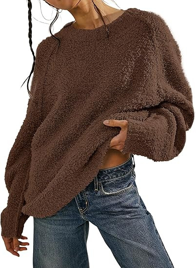 Beaully Women's Oversized Long Sleeve Crewneck Fuzzy Knit Warm Sweaters 2024 Fall Pullover Sweate... | Amazon (US)