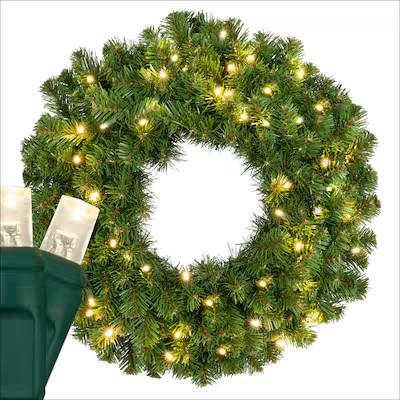 Red Sleigh 24-in Pre-lit Indoor/Outdoor Green Fir Artificial Christmas Wreath | Lowe's