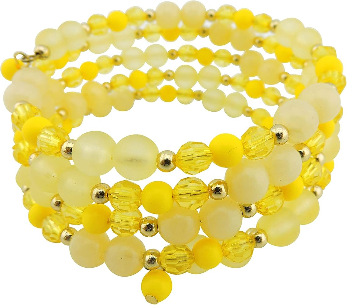 Coiris Multi Layers Statement Yellow Beaded Bracelet Adjustable Strand Bangle Bracelet for Women | Amazon (US)