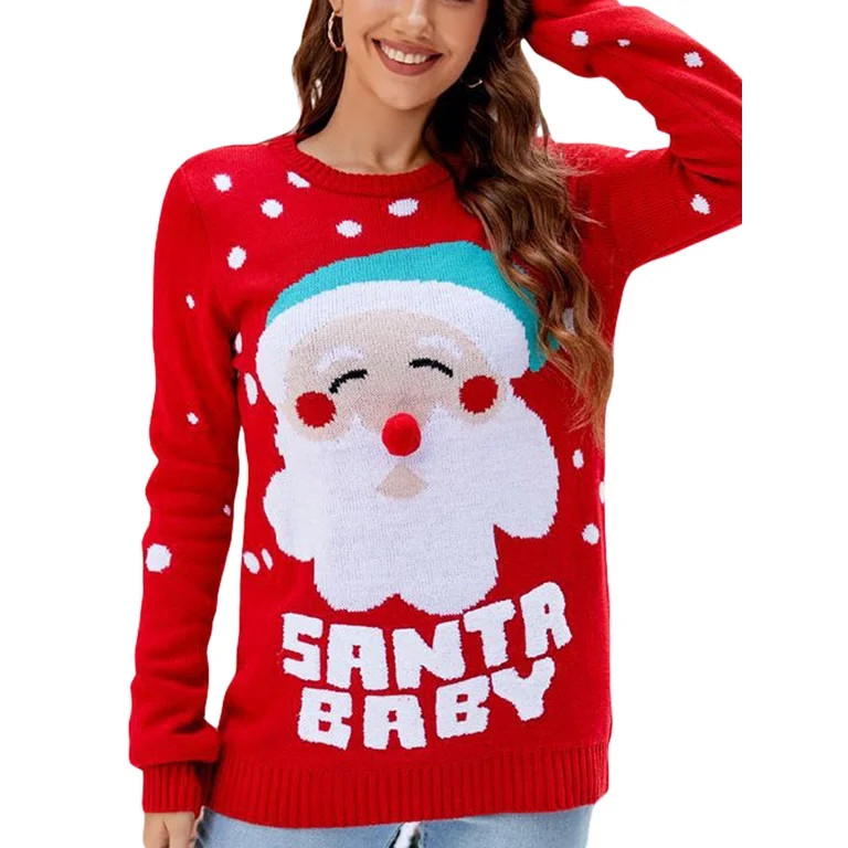 Women Christmas Knit Sweater Long Sleeve Crew Neck Pullovers Fall Winter Jumpers | Walmart (US)