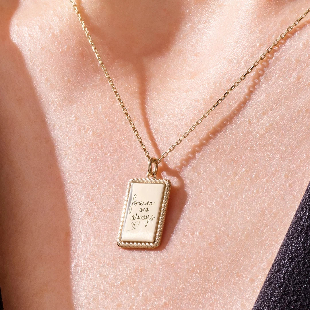 14k Handwriting Pendant Necklace, Solid Gold Personalized Pendant, Custom Engraved Necklace, Sign... | Etsy (US)