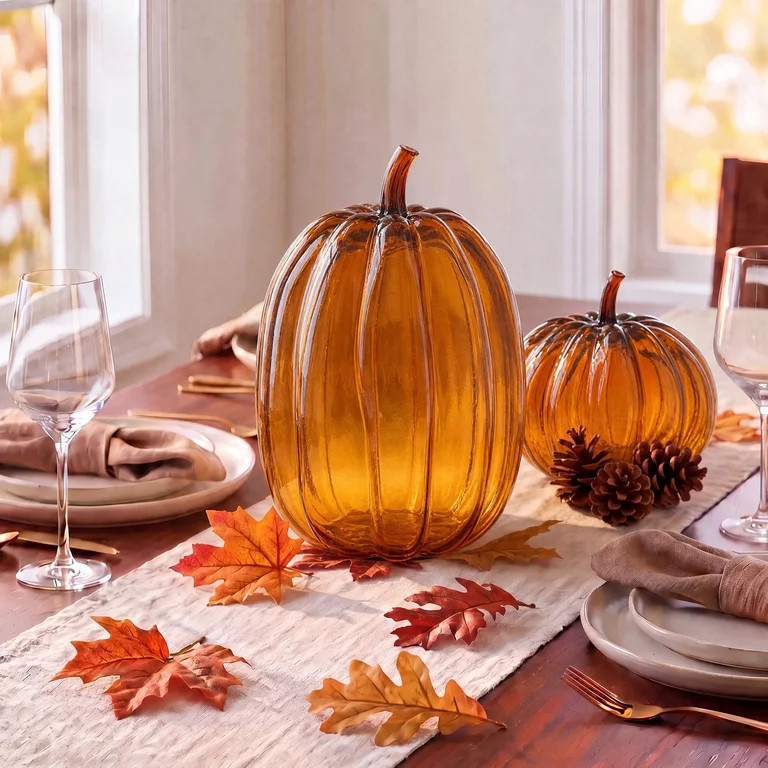 My Texas House Fall Tall Glass Pumpkin Tabletop Decoration, Orange, 9.5" | Walmart (US)