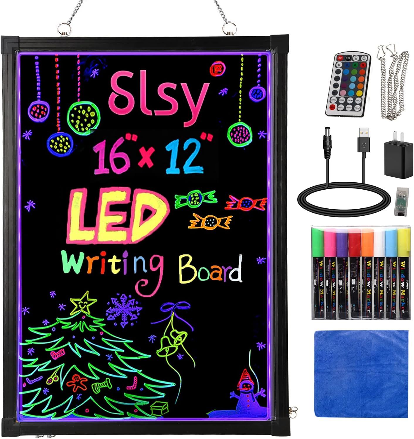 Slsy Illuminated LED Message Writing Board, 16"X12" Erasable Neon Effect Menu Sign Board with 8 F... | Amazon (US)