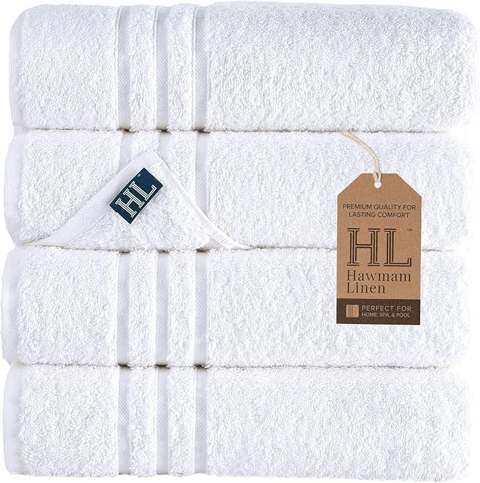 Hawmam Linen White Bath Towels 4 Pack 27 x 54 Inches 100% Turkish Cotton Soft Lightweight and Hig... | Amazon (US)