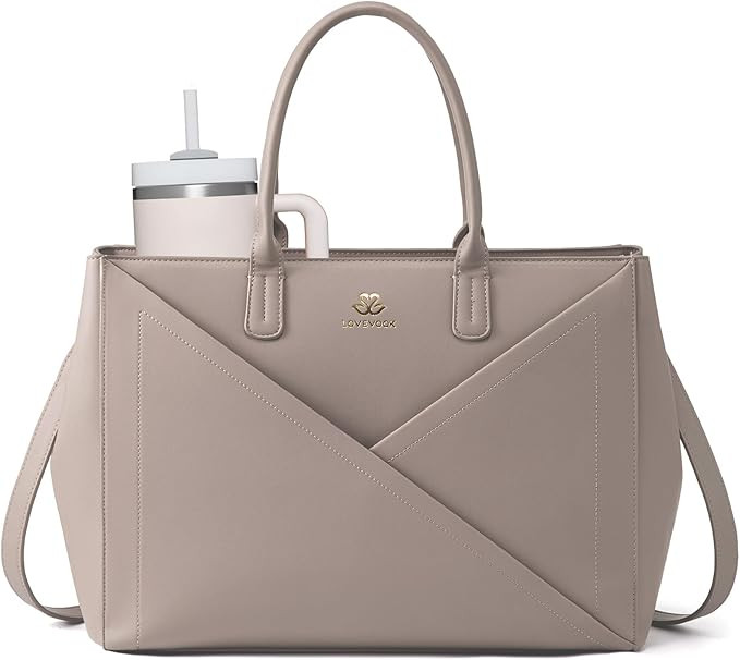 LOVEVOOK Laptop Tote Bag for Women with Large Cup Holder, 15.6 Inch PU Leather Work Bag Teacher T... | Amazon (US)