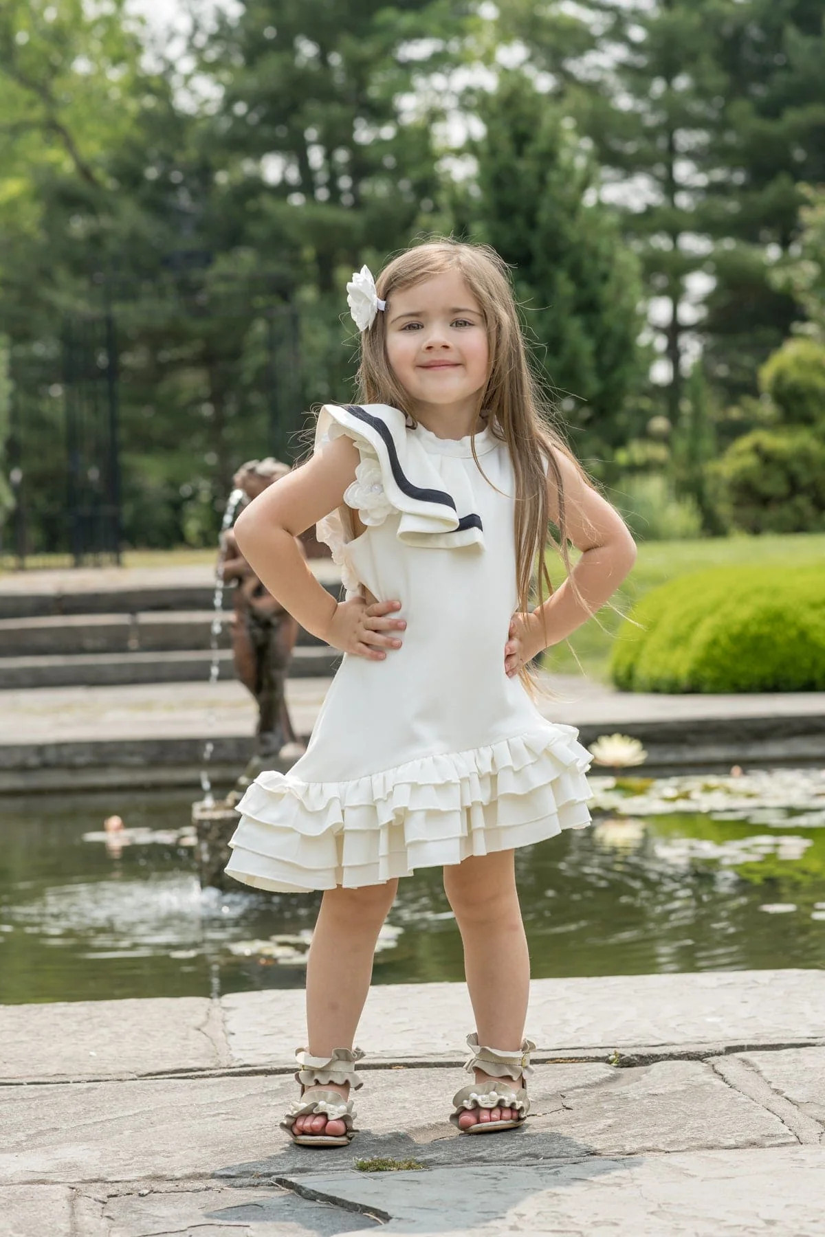 Alex White Ruffle Dress with Black Contrast Line | petite maison kids