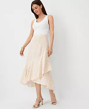 Striped Flounce Midi Wrap Skirt | Ann Taylor (US)