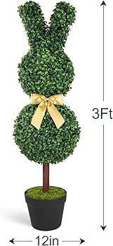 Easter Decorations - 3 Ft Boxwood Bunny Topiary with Bow - Artificial Bunny Shaped Tree with Plan... | Amazon (US)