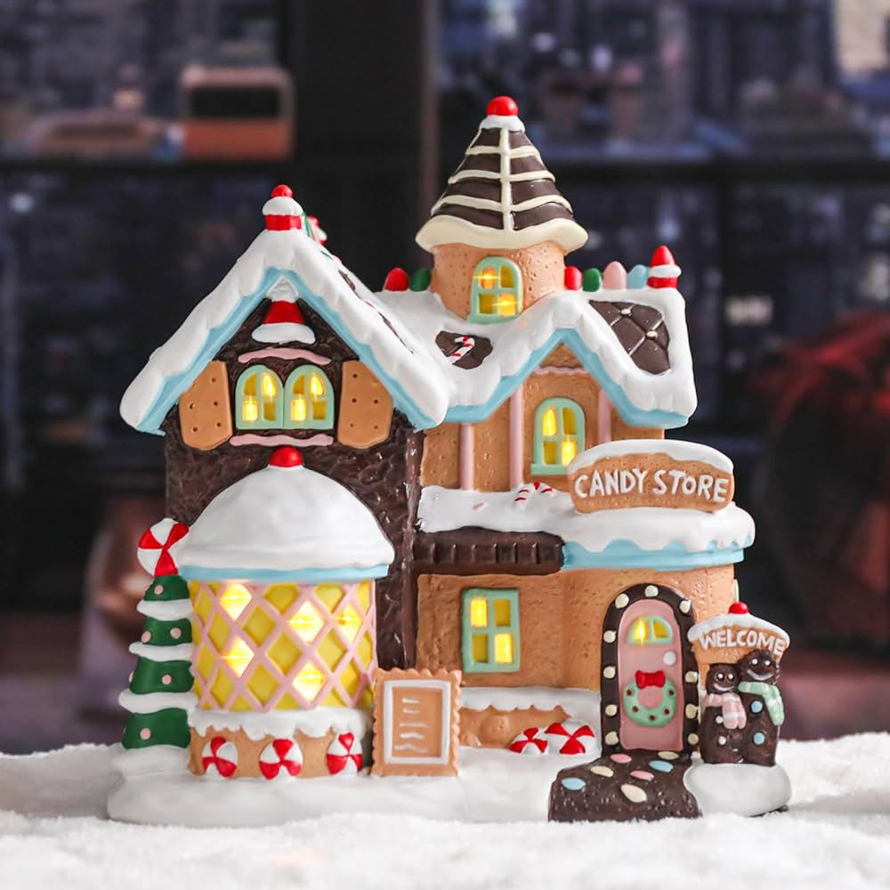 VCUTEKA Christmas Village House Lighted Indoor Decorations Candy Store with LED Light Christmas V... | Amazon (US)
