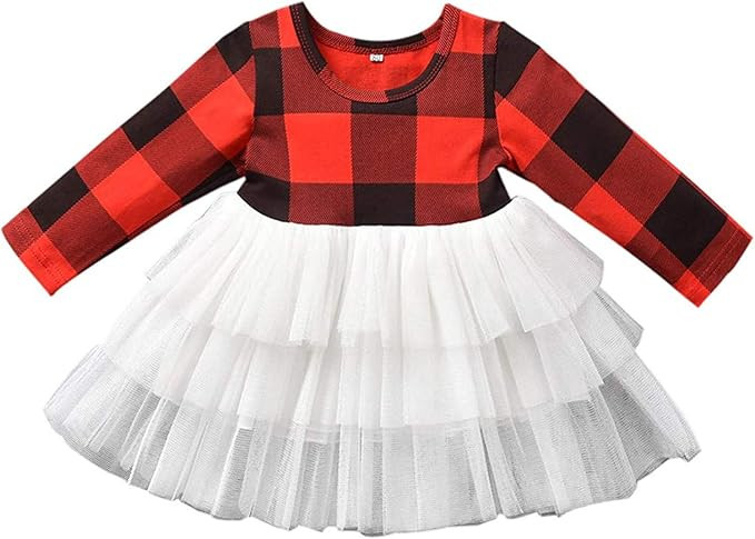 Toddler Baby Girl Christmas Outfit Dress Infant Girls Buffalo Plaid Tutu Tulle Dresses Xmas Cloth... | Amazon (US)