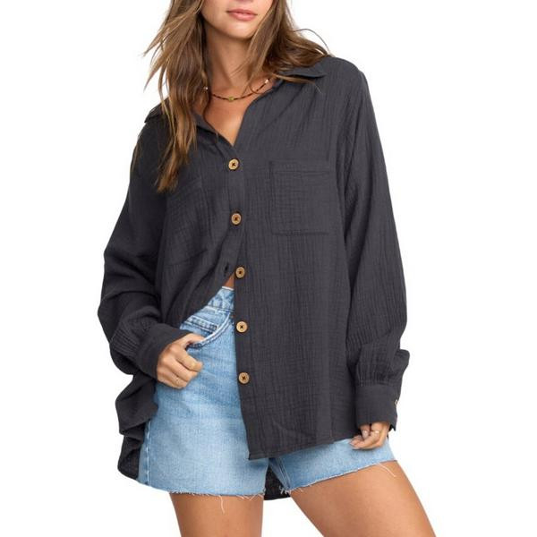 Women's Billabong Sweet Swell Long Sleeve Button Up Shirt XSmall Black Sand | Scheels Sports