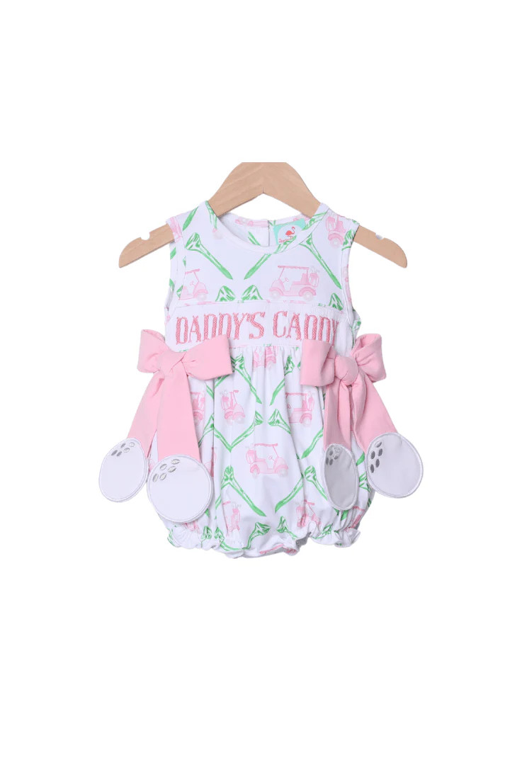 Smocked Daddy's Caddy Pink Bow Bubble | The Smocked Flamingo