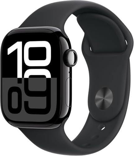 Apple Watch Series 10 [GPS, 42mm] - Jet Black Aluminum Case with Black Sport Band, S/M (Renewed) | Amazon (US)