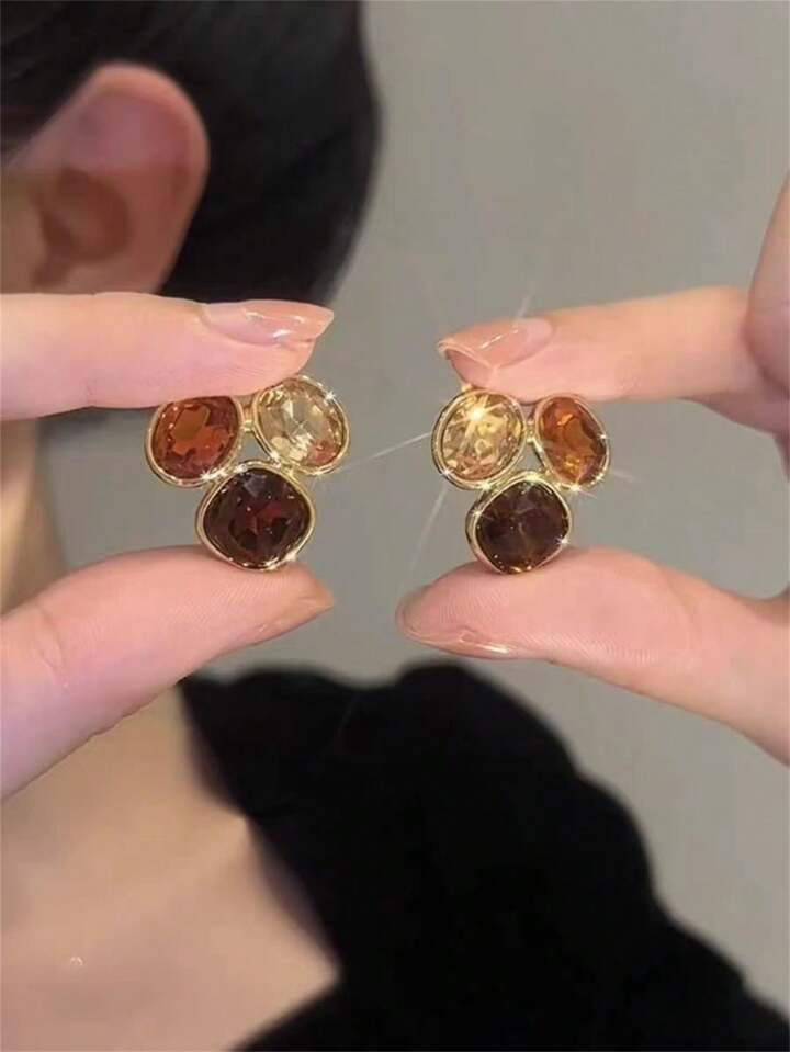 Luxuosos Brincos De Zircônia Na Cor Café Para Mulheres, Design Único, Estilo Versátil, Tarrax... | SHEIN